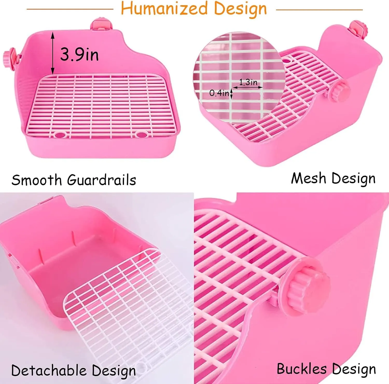 PINVNBY Rabbit Litter Box for Cage Bunny Corner Bedding Box Small Animal Litter Pan Hanging Pet Bowls Cage Potty Trainer Pet Toilet for Rabbit Bunny Guinea Pigs (Pink)