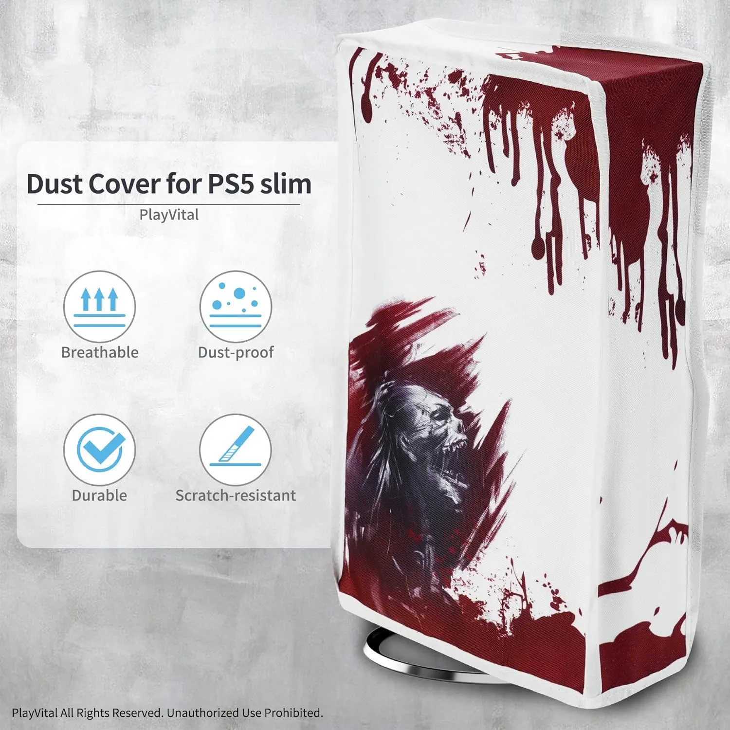 playvital Vertical Dust Cover for ps5 Slim Disc Edition(The New Smaller Design), Nylon Dust Proof Protector Waterproof Cover Sleeve for ps5 Slim Console - Blood Zombie