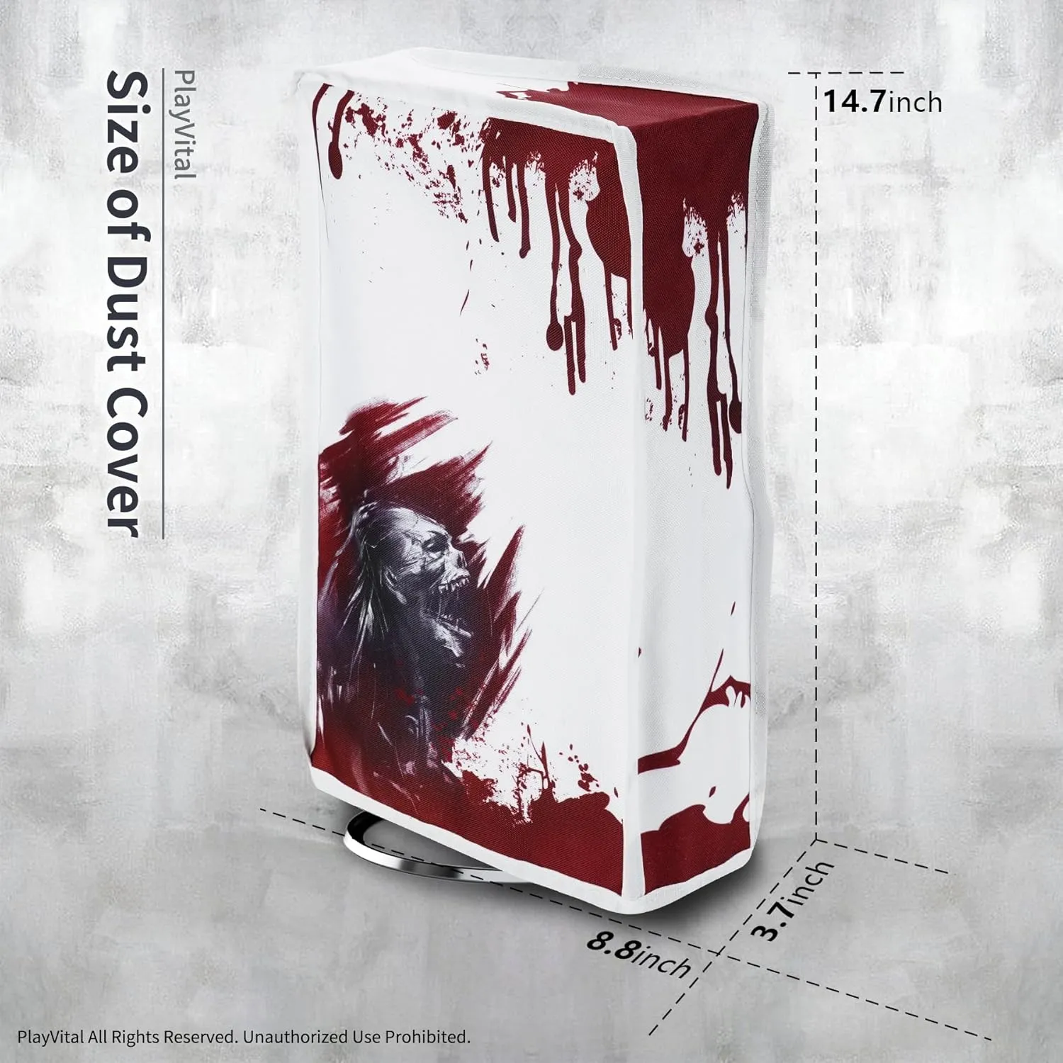 playvital Vertical Dust Cover for ps5 Slim Disc Edition(The New Smaller Design), Nylon Dust Proof Protector Waterproof Cover Sleeve for ps5 Slim Console - Blood Zombie