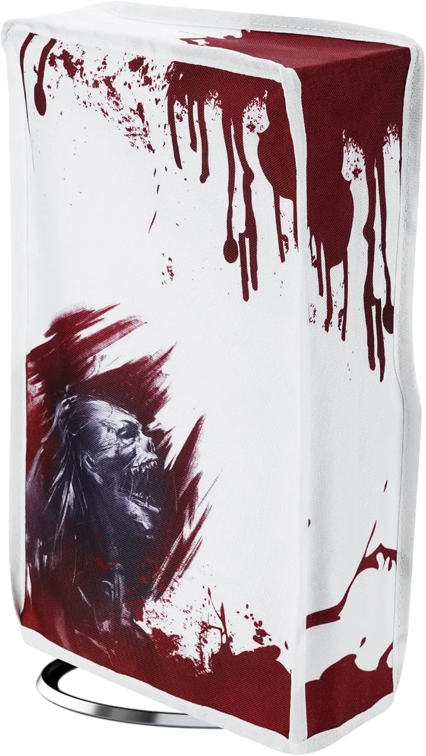 playvital Vertical Dust Cover for ps5 Slim Disc Edition(The New Smaller Design), Nylon Dust Proof Protector Waterproof Cover Sleeve for ps5 Slim Console - Blood Zombie