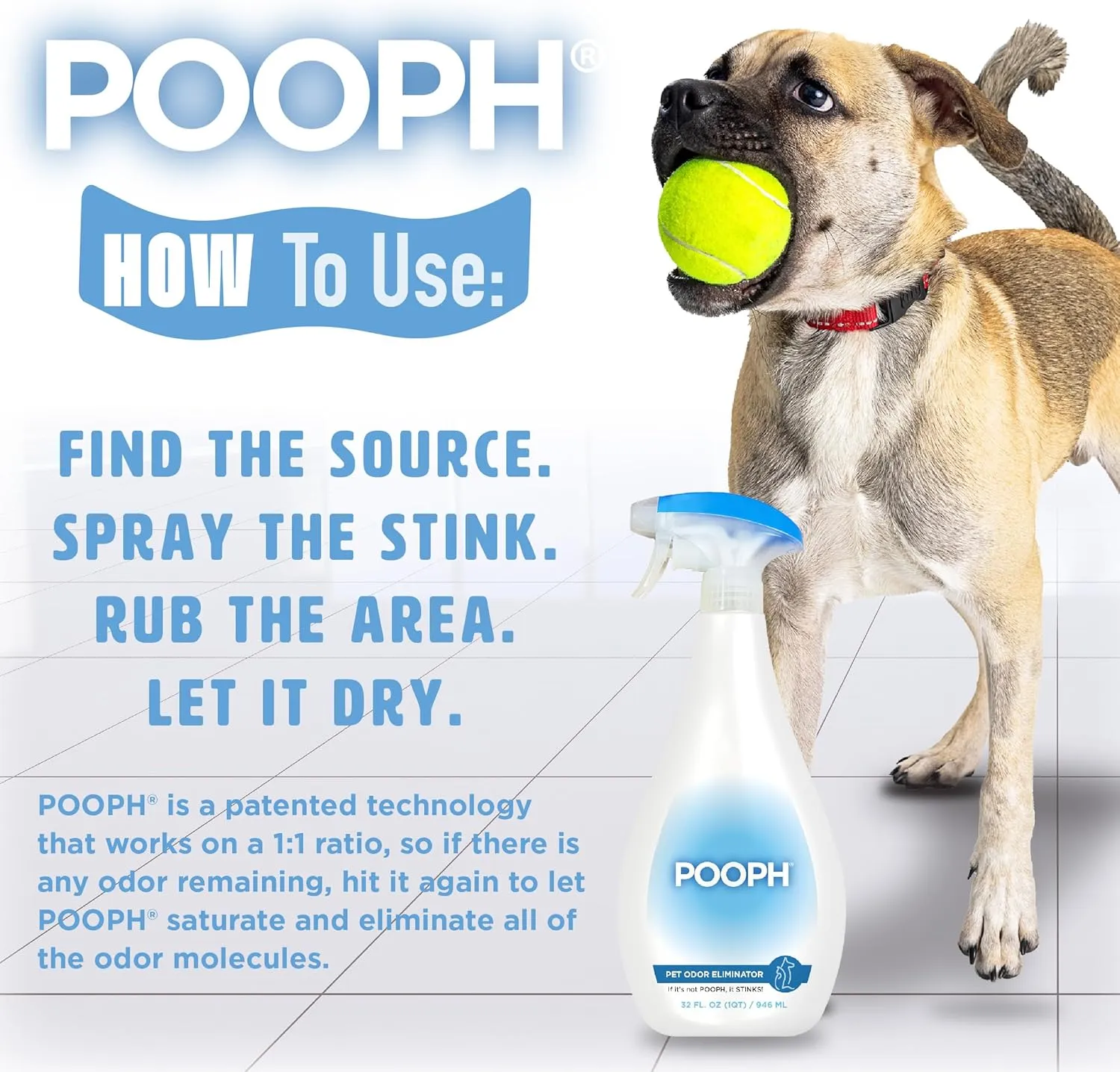 Pooph Pet Odor Eliminator, 32oz Spray, 2-Pack - Dismantles Odors on a Molecular Basis, Dogs, Cats, Freshener, Eliminator, Urine, Poop, Pee, Deodorizer, Natures, Puppy, Fresh, Clean, Furniture, Potty
