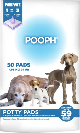 POOPH Potty Pads for Puppies to Senior, Sick, or Housebound Pets. Absorbs up to 59 oz Eliminates Organic Odor On-Contact Leak-Proof Track-Proof Quick-Dry Disposable Large 24"x24" Pads - 50ct