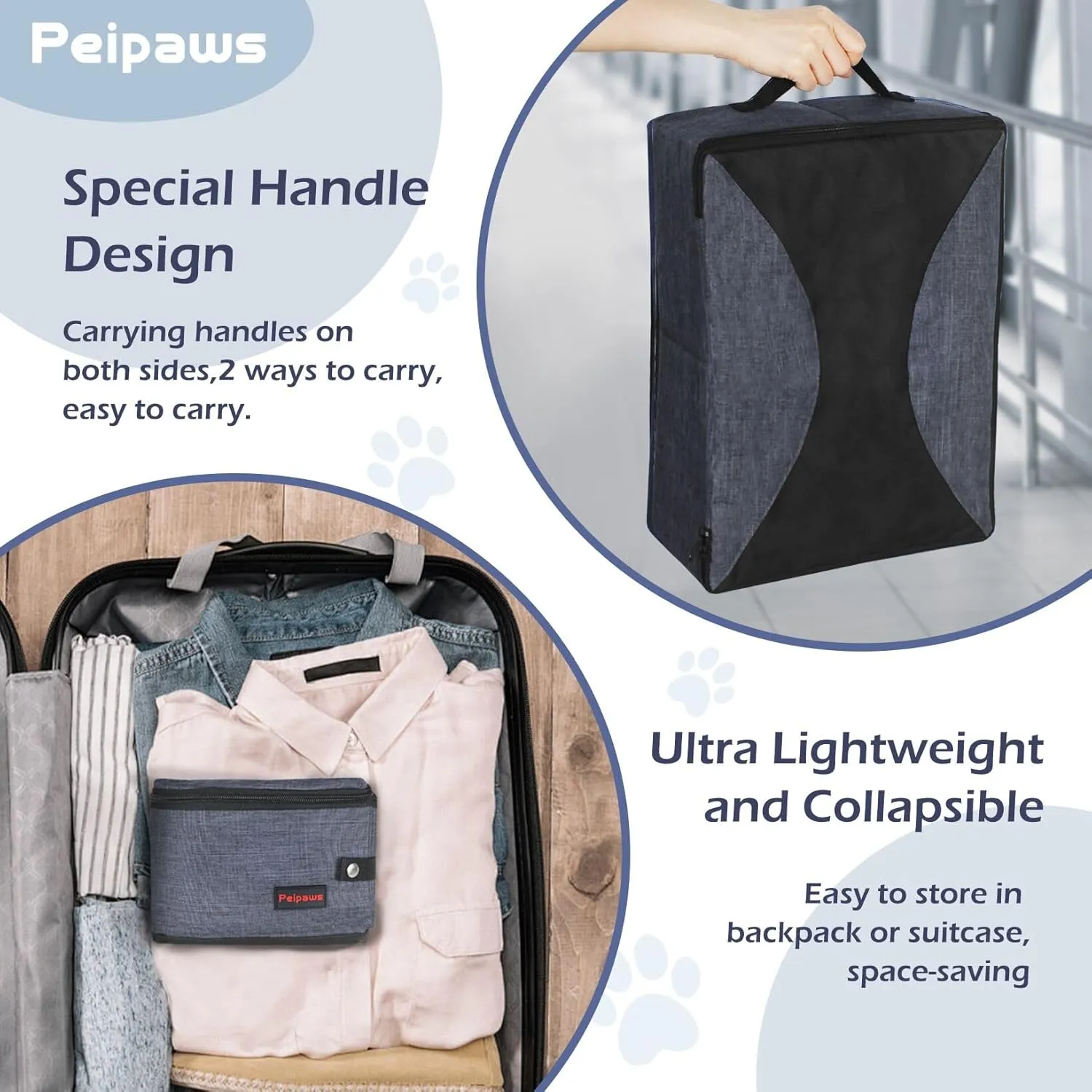 Portable Cat Travel Litter Box. Zipped Lid, Collapsible Litter Box for Cats. No Leakage, No Smell. Easy to Carry. Used for Hotels, Camping, Car(Gray,L)