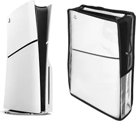 PS5 Slim Console Dust Cover - Transparent Waterproof Protective Sleeve with Anti-Scratch Design, Precision Fit for Disc Edition & Vertical Stand, Clear Protective Case (Slim Model)