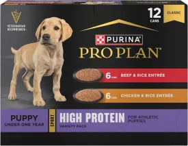 Purina Pro Plan Sport High Protein Wet Puppy Food Beef and Rice Entree and Chicken and Rice Entree Variety Pack - (Pack of 12) 13 oz. Cans