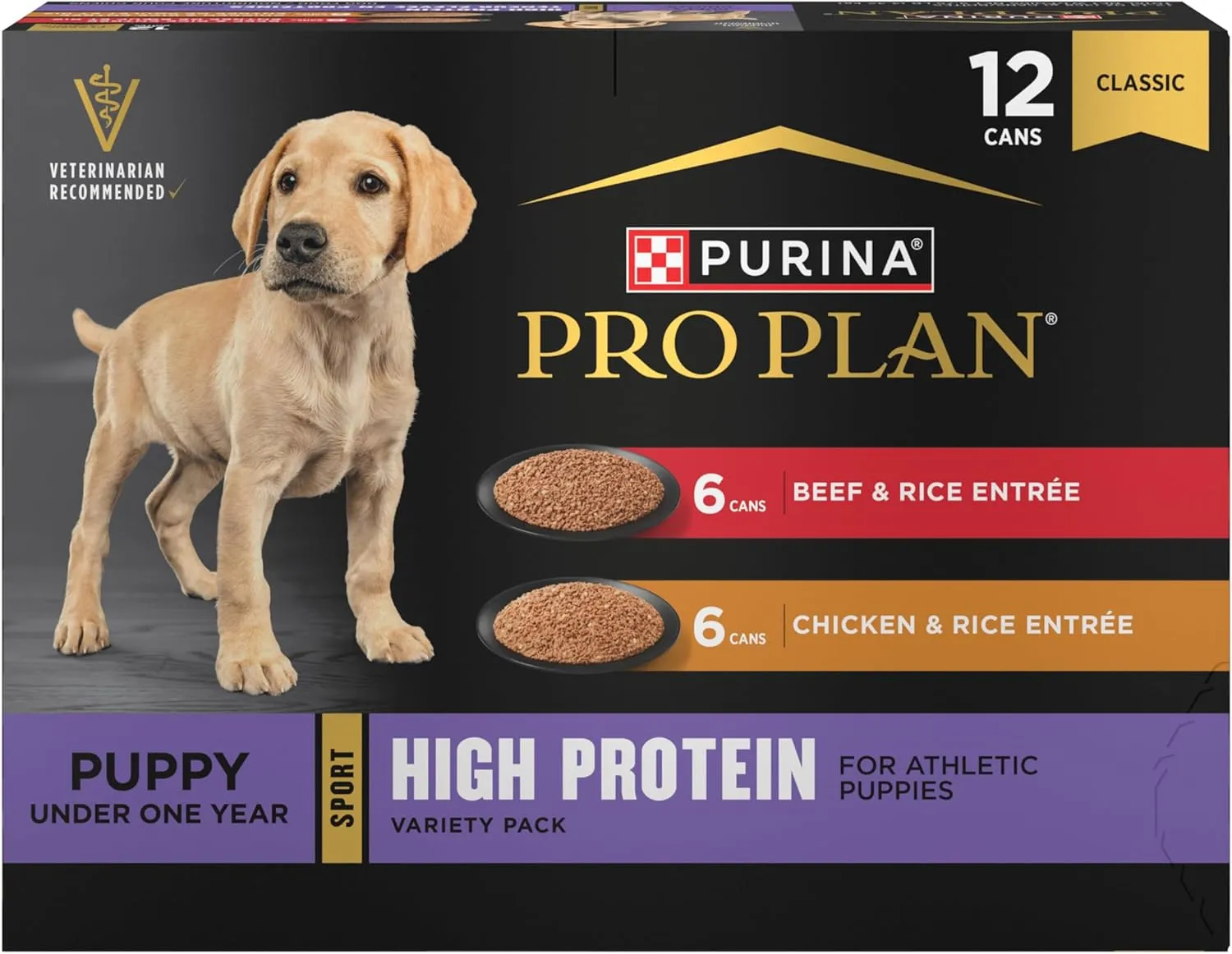 Purina Pro Plan Sport High Protein Wet Puppy Food Beef and Rice Entree and Chicken and Rice Entree Variety Pack - (Pack of 12) 13 oz. Cans