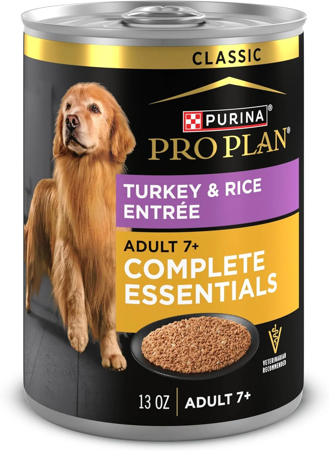 Purina Pro Plan Wet Dog Food For Senior Dogs Adult 7 Plus Turkey and Rice Entree Classic - (Pack of 12) 13 oz. Cans