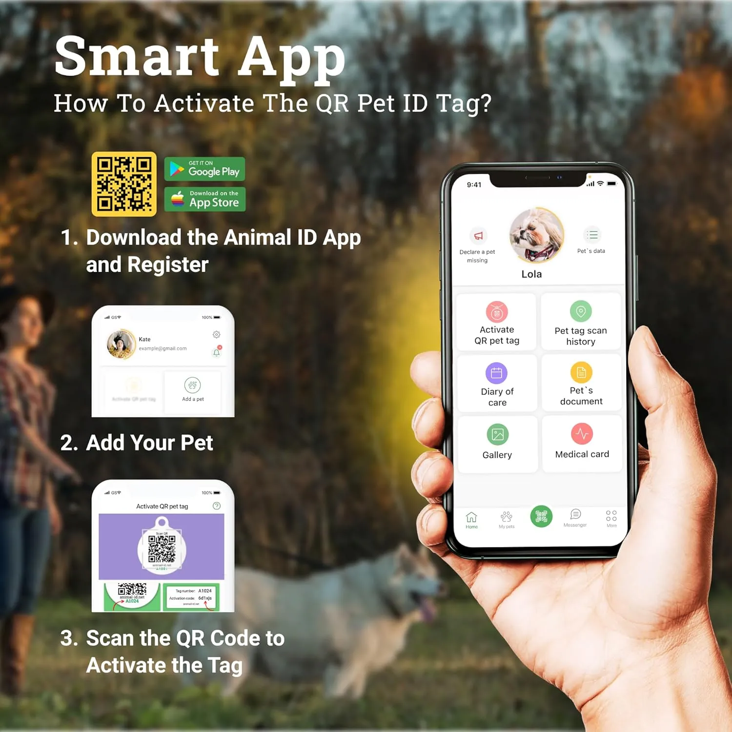QR Code Dog Tag Silent Id Pet Tags Personalized Name Plate with Online Profile (Liberty, Small_Round)
