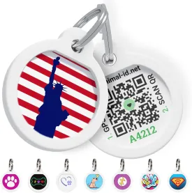 QR Code Dog Tag Silent Id Pet Tags Personalized Name Plate with Online Profile (Liberty, Small_Round)