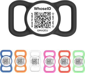 QR Code Dog Tag with NFC, Personalized Pet ID Tag, Silent Dog ID Tag, Modifiable Pet Online Profile, Multiple Emergency Contact, Scan QR Code Send GPS Location Email (Regular, Black&White)