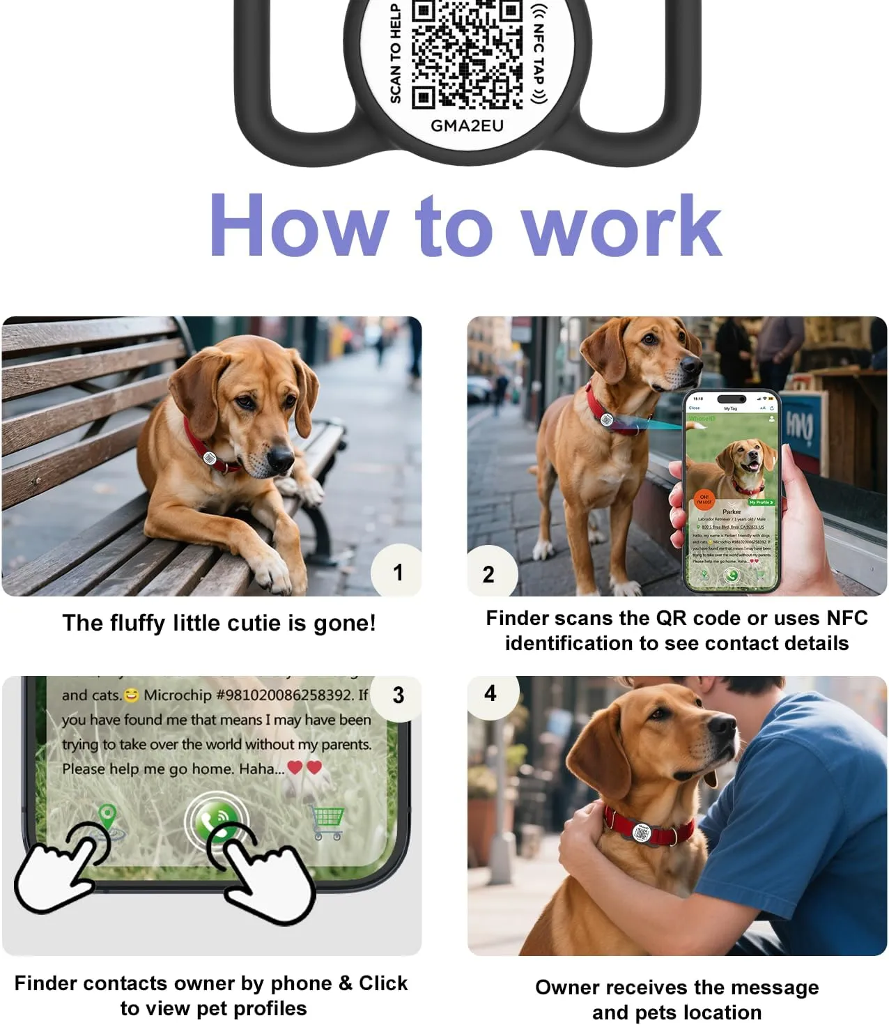 QR Code Dog Tag with NFC, Personalized Pet ID Tag, Silent Dog ID Tag, Modifiable Pet Online Profile, Multiple Emergency Contact, Scan QR Code Send GPS Location Email (Regular, Black&White)