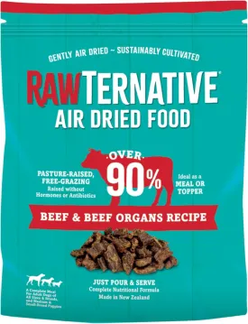 RawTernative Air Dried Dog Food, High Protein, Over 90% Real Beef & Beef Organs   New Zealand Green Mussels, Complete Meal or Topper, Grain Free, Gluten Free, Non GMO, (3 lb Bag)