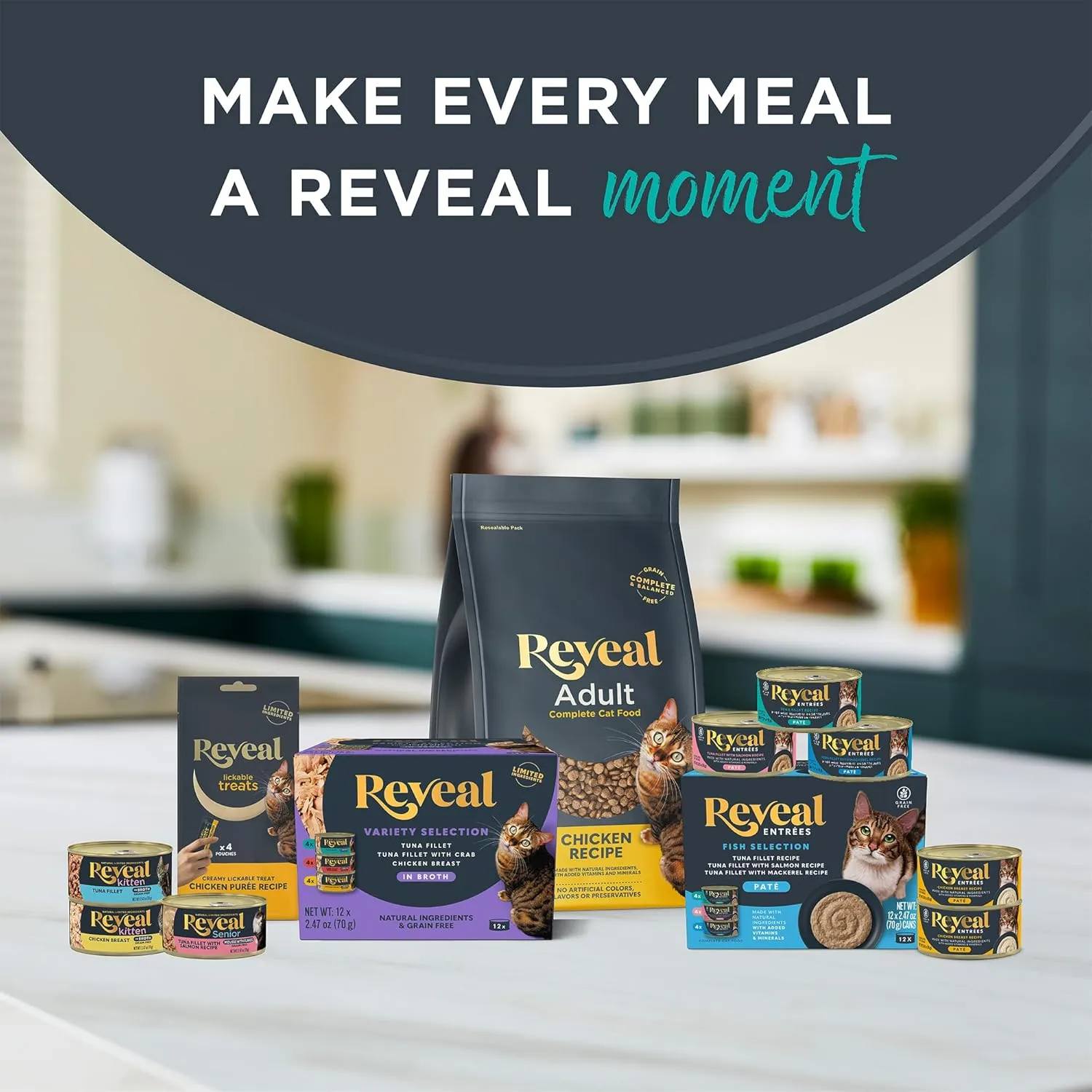 Reveal Natural Wet Cat Food, 20 Count, Grain Free, Limited Ingredient Canned Food for Cats, Fish and Chicken Variety in Broth, 2.47 oz Cans