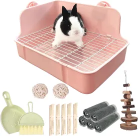 RUBYHOME Rabbit Litter Box Bunny Litter Box Guinea Pig Potty Trainer Corner Bedding Pet Potty Pan for Rabbit Guinea Pig Ferret Small Animal Cage Accessories