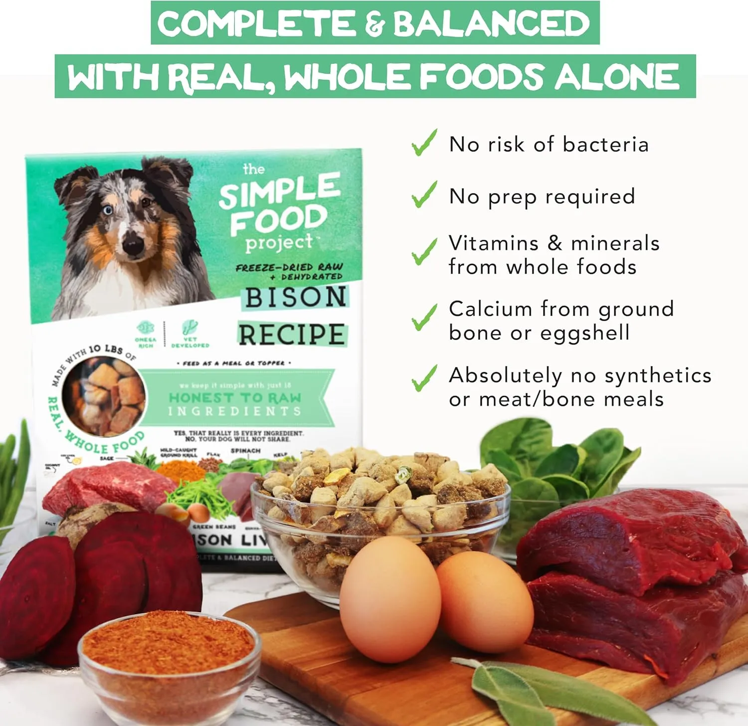 Simple Food Project The Freeze Dried Raw Dog Food Topper Featuring Organic Human Grade Ingredients [6 Pack Variety - 1oz Samples Bison, Duck, Lamb, Beef/Salmon, Duck/Trout, and Chicken/Turkey] 