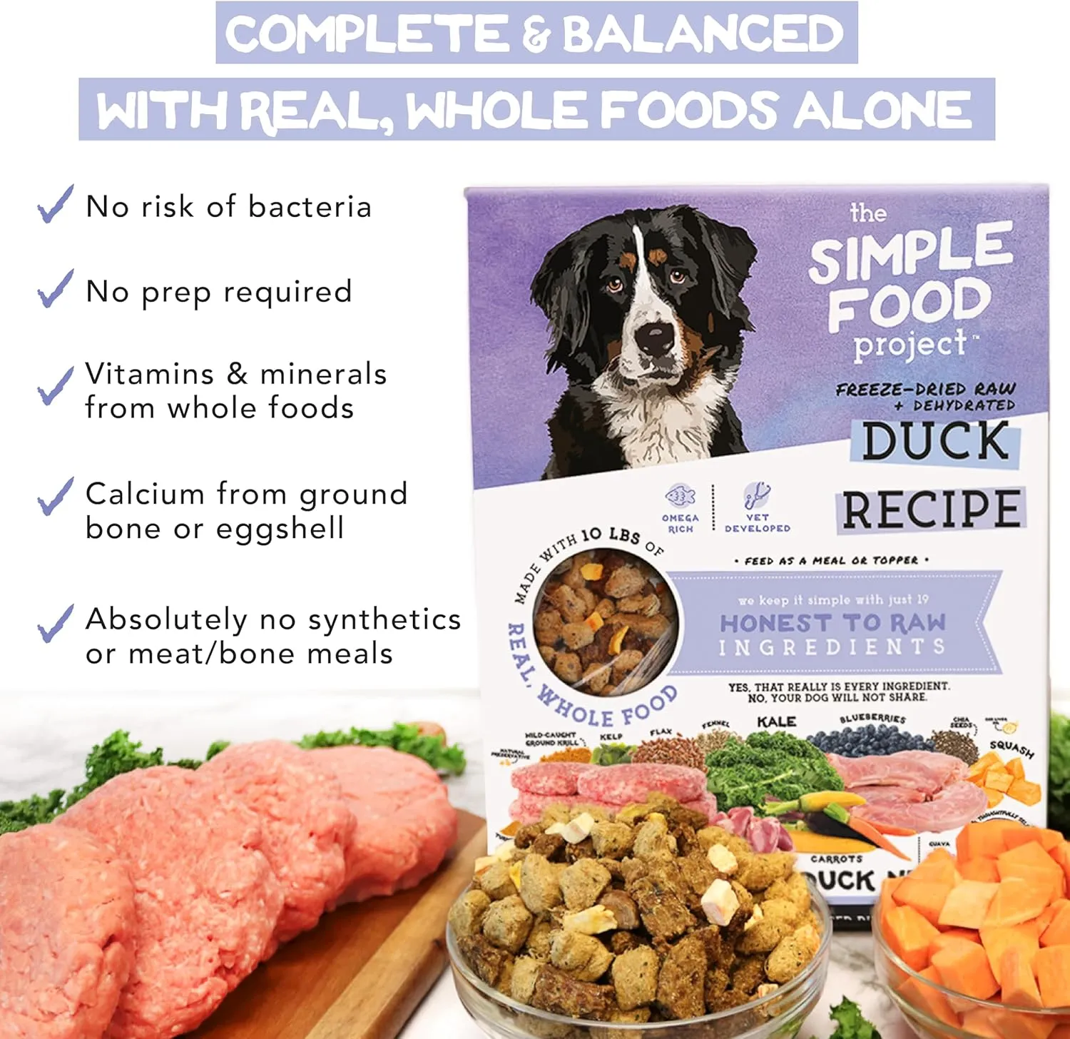 Simple Food Project The Freeze Dried Raw Dog Food Topper Featuring Organic Human Grade Ingredients [6 Pack Variety - 1oz Samples Bison, Duck, Lamb, Beef/Salmon, Duck/Trout, and Chicken/Turkey] 