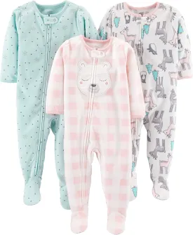 Simple Joys by Carter's Toddlers and Baby Girls' Loose-Fit Flame Resistant Fleece Footed Pajamas, Pack of 3