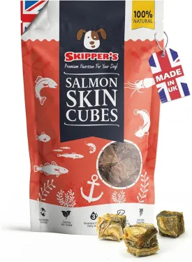 SKIPPER'S Salmon Skin Cubes - 100% Salmon Grain Free & Hypoallergenic Cubes for Dogs, All Natural & Healthy Dog Treats, Omega 3 & 6 Oil, Great for Skin, Coat & Joints | (8.82 Oz)