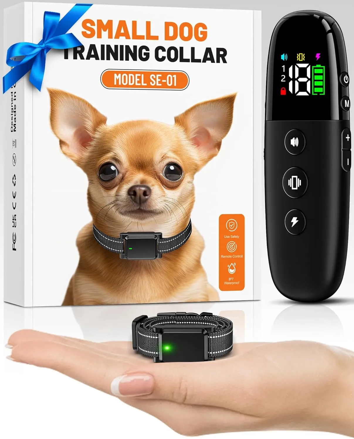 Smallest Shock Collar for Dogs 5-15lbs - Tiniest Dog Training Collar with 2000FT Remote Control, Waterproof Electric E-Collar with Vibration Beep Safe Zap for Puppies Small Medium Breeds