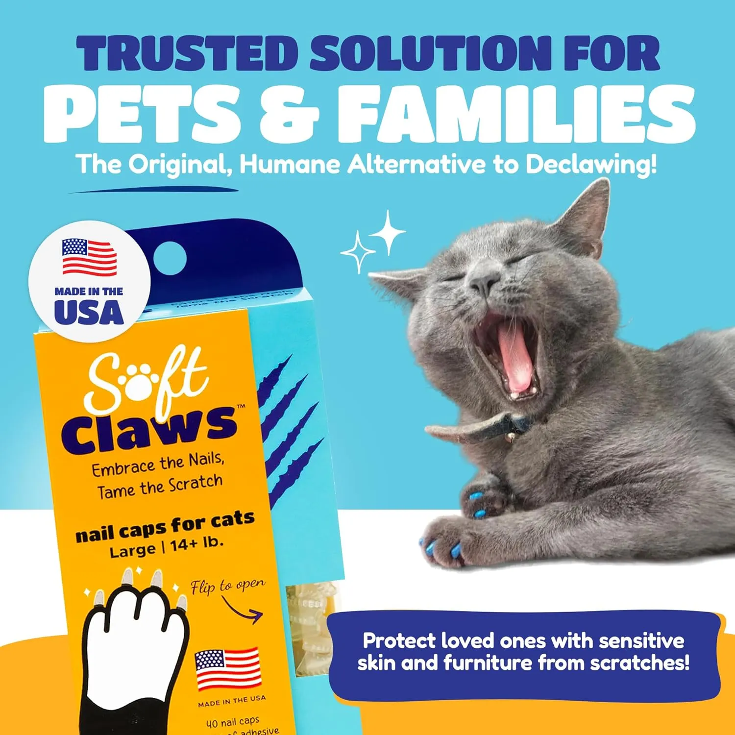 Soft Claws Cat Nail Caps for Large Cats  (40 Caps, Black) - Made in USA - Veterinarian-Developed | Protects Furniture & Skin - Easy to Apply, Long-Lasting Anti-Scratch Soft Cat Claw Covers