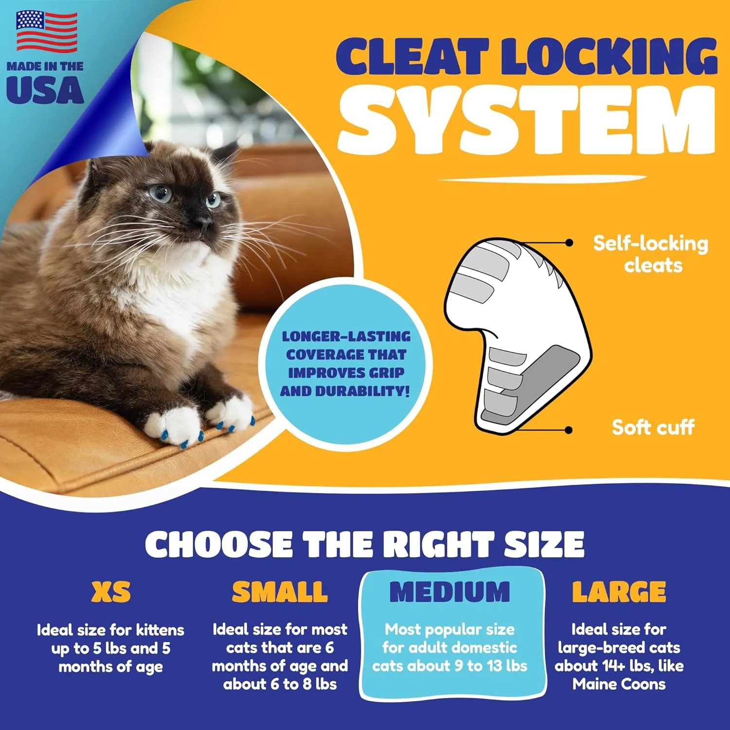 Soft Claws Cat Nail Caps for Large Cats  (40 Caps, Black) - Made in USA - Veterinarian-Developed | Protects Furniture & Skin - Easy to Apply, Long-Lasting Anti-Scratch Soft Cat Claw Covers