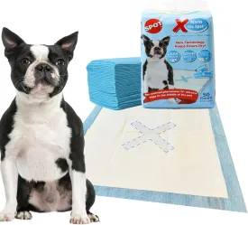 SPOT by Ethical Products X Marks The Spot Extra Absorbent Pet Pee Pads | Training Pads with Adhesive Strips for Puppies and Dogs to Pee | Odor Control and Absorbent Technology | 22" x 22" | 50 CT