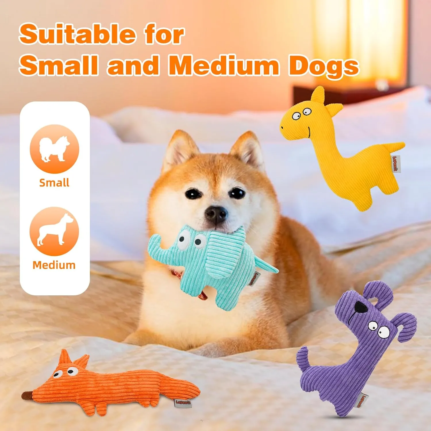 Squeaky Dog Toys, Cute Plush Toy for Dogs Indoor Play, Interactive Dog Toys with Non-Shedding Material for Small and Medium Dogs - 4pack, blue
