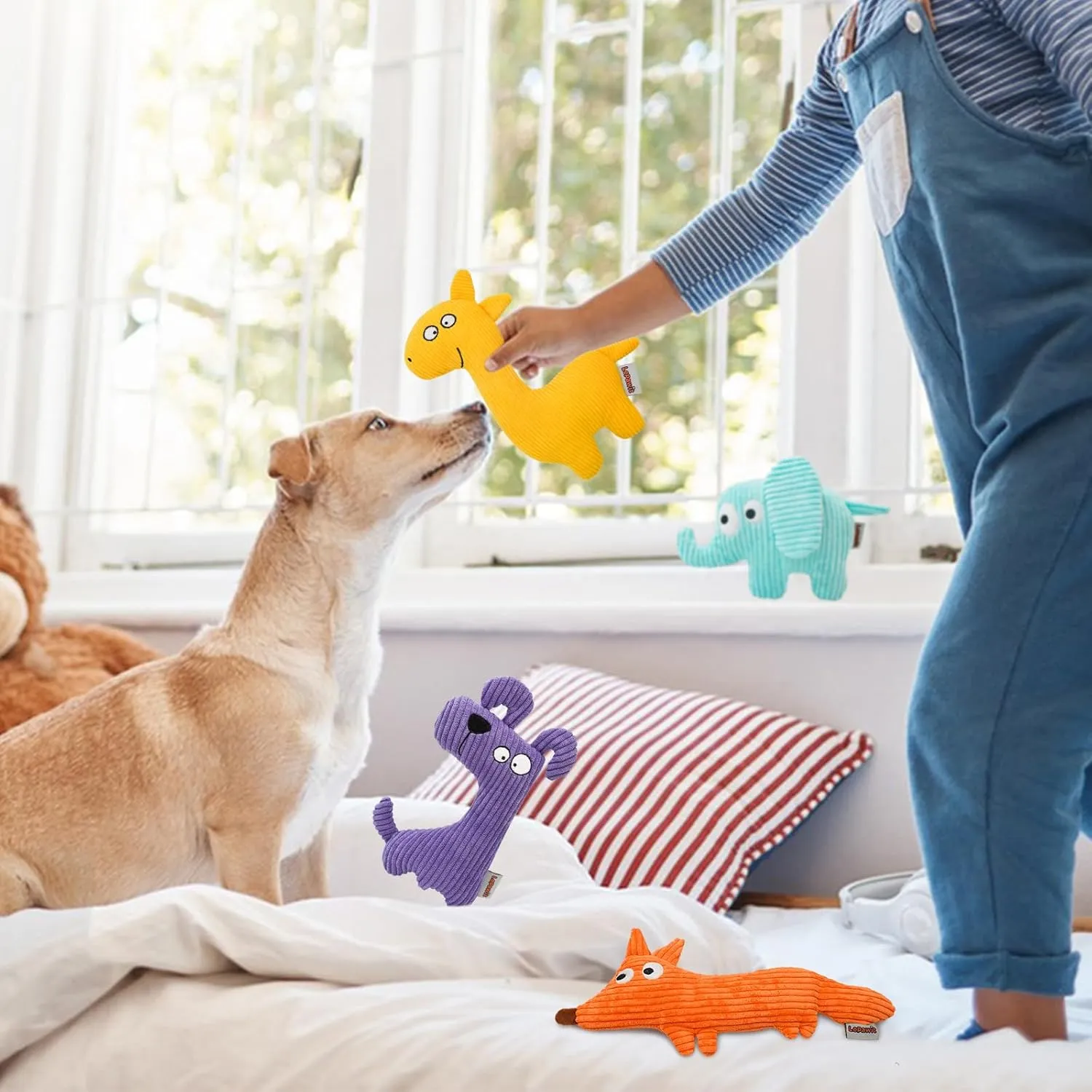 Squeaky Dog Toys, Cute Plush Toy for Dogs Indoor Play, Interactive Dog Toys with Non-Shedding Material for Small and Medium Dogs - 4pack, blue