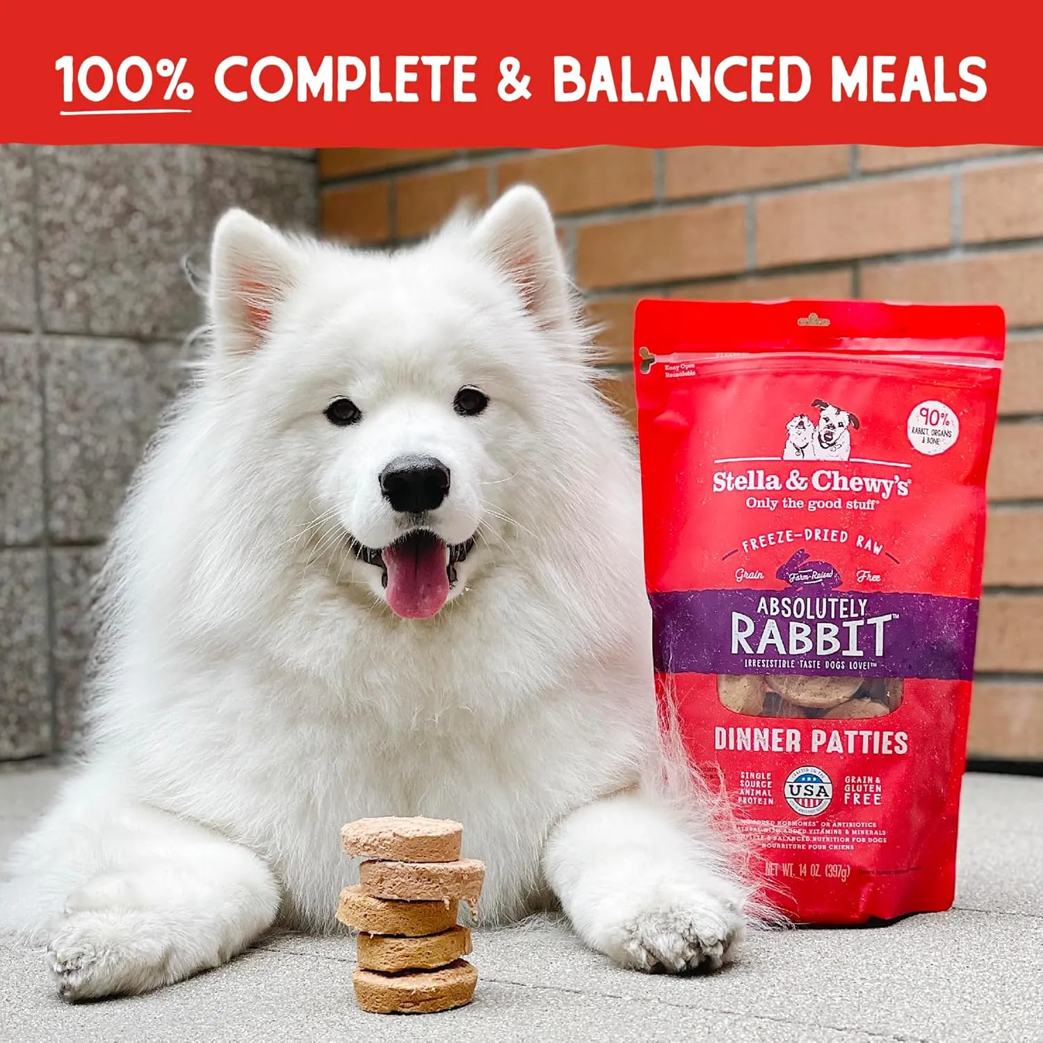 Stella & Chewy's Freeze-Dried Raw Dinner Patties - Absolutely Rabbit Recipe - High Protein Grain-Free Puppy & Dog Food - Perfect For Picky Eaters - 5.5 oz