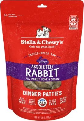 Stella & Chewy's Freeze-Dried Raw Dinner Patties - Absolutely Rabbit Recipe - High Protein Grain-Free Puppy & Dog Food - Perfect For Picky Eaters - 5.5 oz