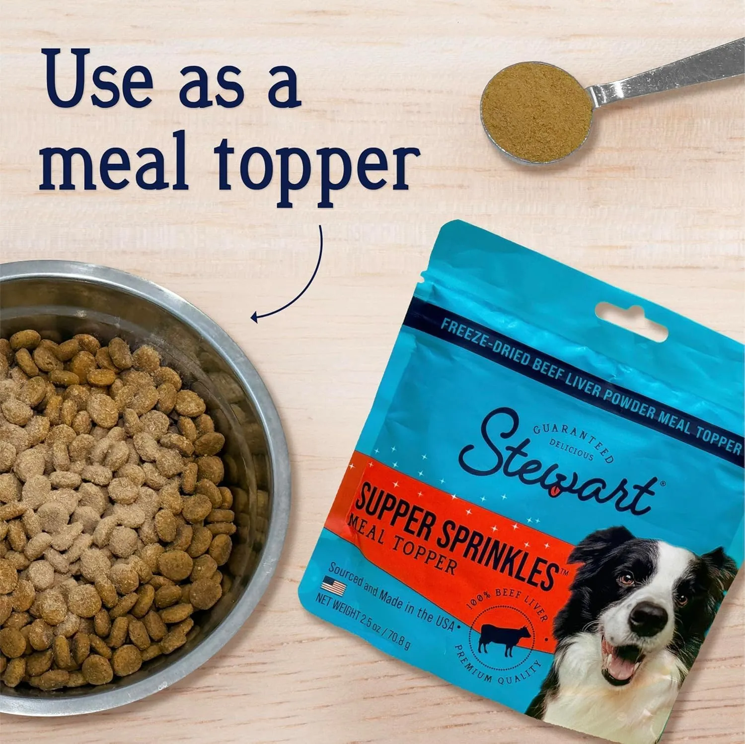 Stewart Beef Liver Supper Sprinkles, Dog Food Toppers, Beef Liver, 2.5 oz. Resealable Bag, Made in USA, Products for Dogs