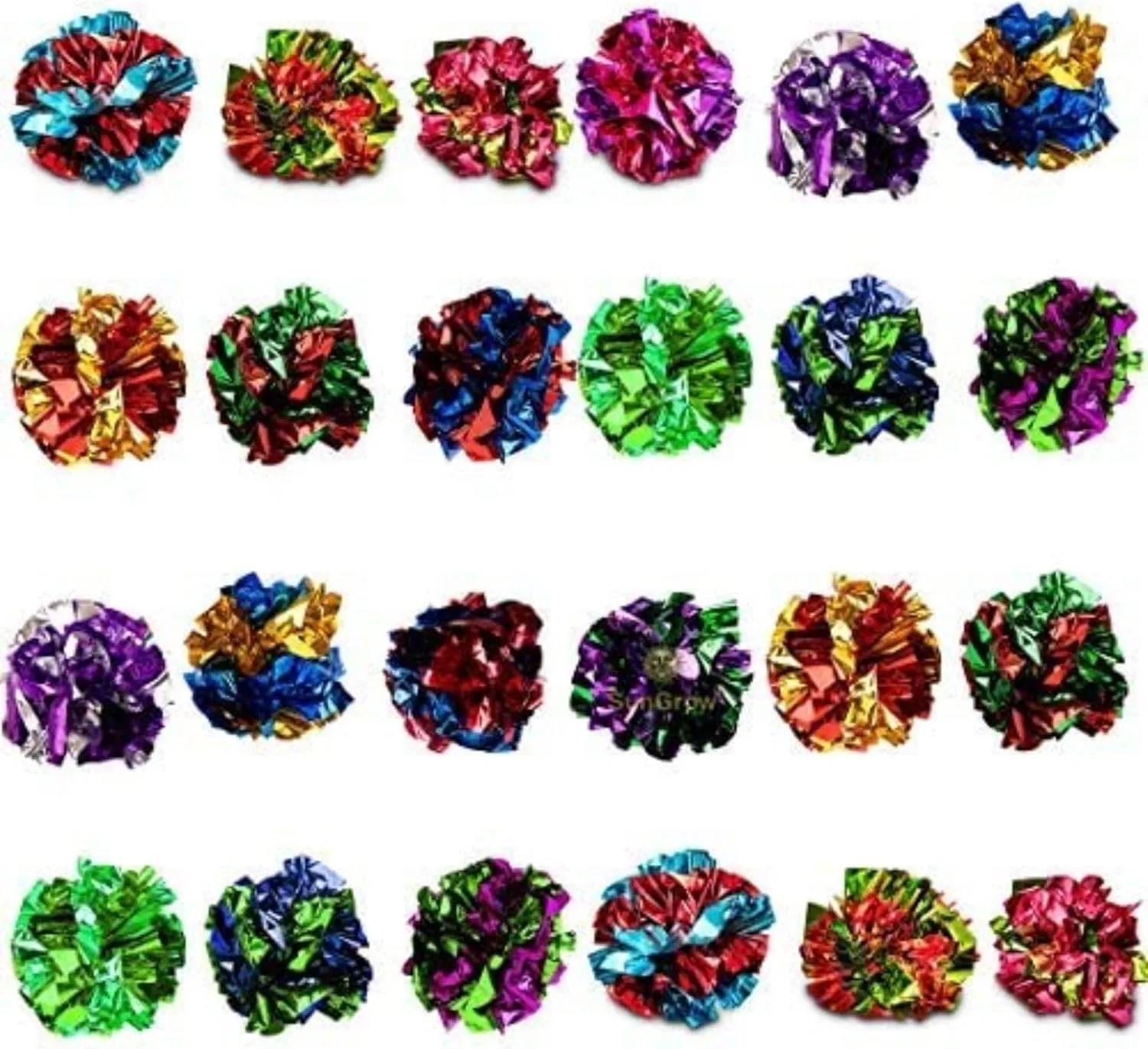 SunGrow 24 Pcs Ferret Mylar Crinkle Balls, 2" for Exercise to Keep Fit, Lightweight, Multicolor Shiny Foil with Crinkly Sound for Indoor Pet Cat, Kitten