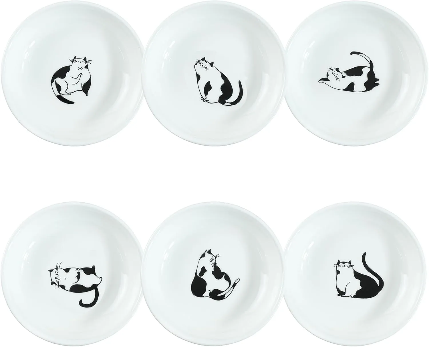 Super Cute Gentleman Cat Ceramic Sauce Dish/Seasoning Dish/Sushi Soy Dipping Bowl/Appetizer Plates/Serving Dish for Kitchen Home(Set of 6)