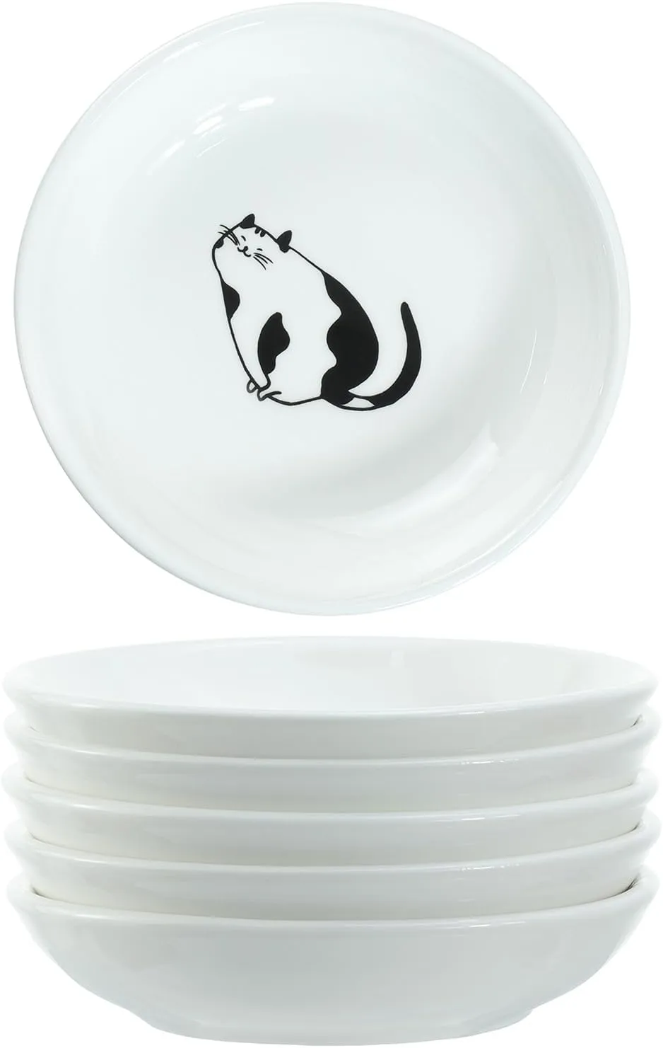 Super Cute Gentleman Cat Ceramic Sauce Dish/Seasoning Dish/Sushi Soy Dipping Bowl/Appetizer Plates/Serving Dish for Kitchen Home(Set of 6)