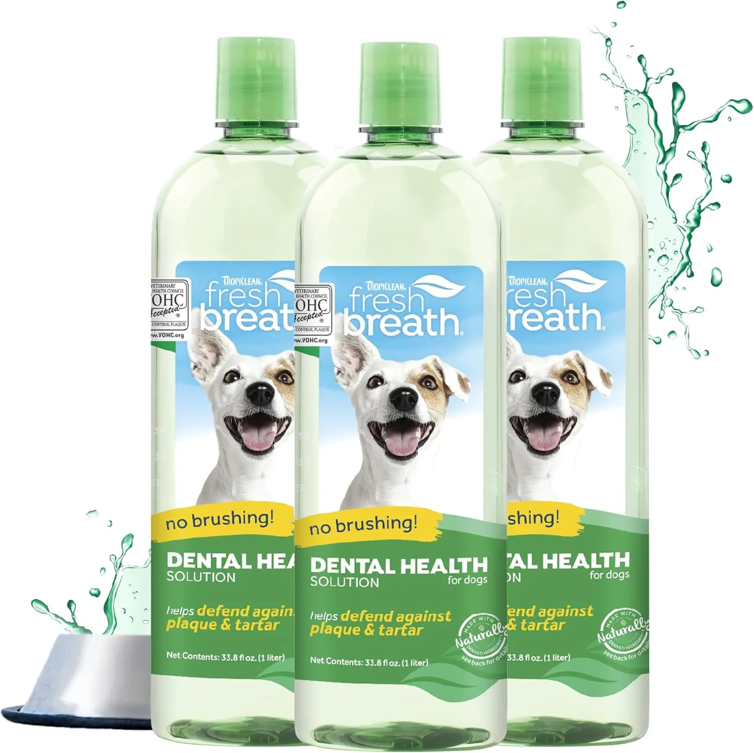 TropiClean Fresh Breath Water Additive for Dogs | 3 Pack | Breath Freshener and Teeth Cleaning Solution | No Toothpaste or Toothbrush Required | 33.8 oz