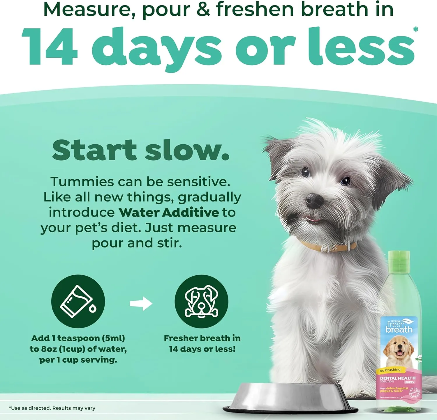TropiClean Fresh Breath Water Additive for Puppies | Breath Freshener and Teeth Cleaning Solution | No Toothpaste or Toothbrush Required | 16oz.