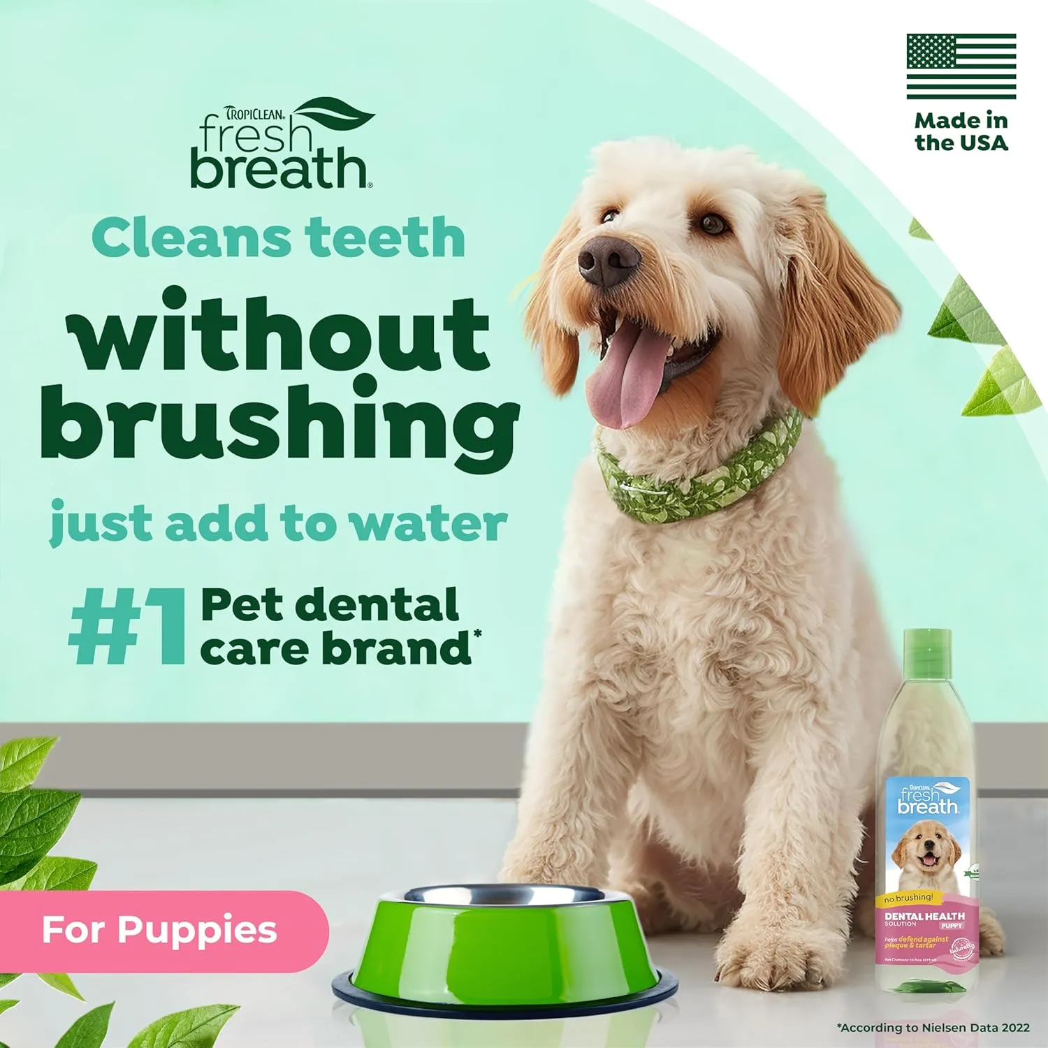 TropiClean Fresh Breath Water Additive for Puppies | Breath Freshener and Teeth Cleaning Solution | No Toothpaste or Toothbrush Required | 16oz.