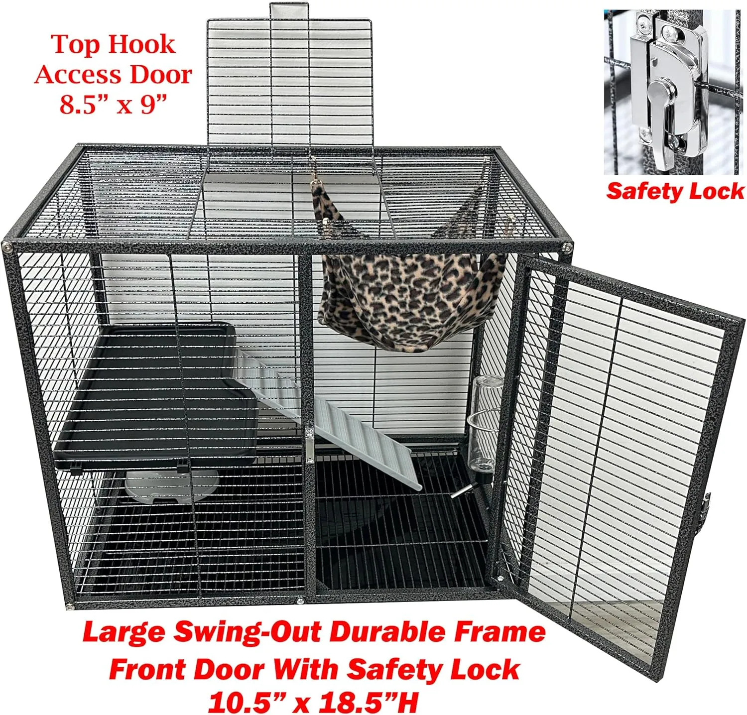 Two Tiers Deluxe Ferret Hammock Guinea Pig Rats Small Animal Critter Home Rolling Cage Tight 1/2-inch Bar Spacing Durable Front Door Water Bottle Food Bowl Easy Clean Pull Out Grate Tray On Wheels