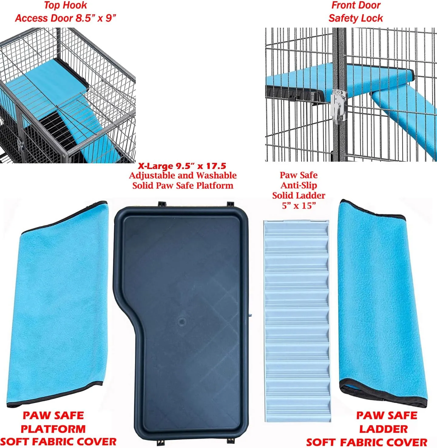 Two Tiers Deluxe Ferret Hammock Guinea Pig Rats Small Animal Critter Home Rolling Cage Tight 1/2-inch Bar Spacing Durable Front Door Water Bottle Food Bowl Easy Clean Pull Out Grate Tray On Wheels