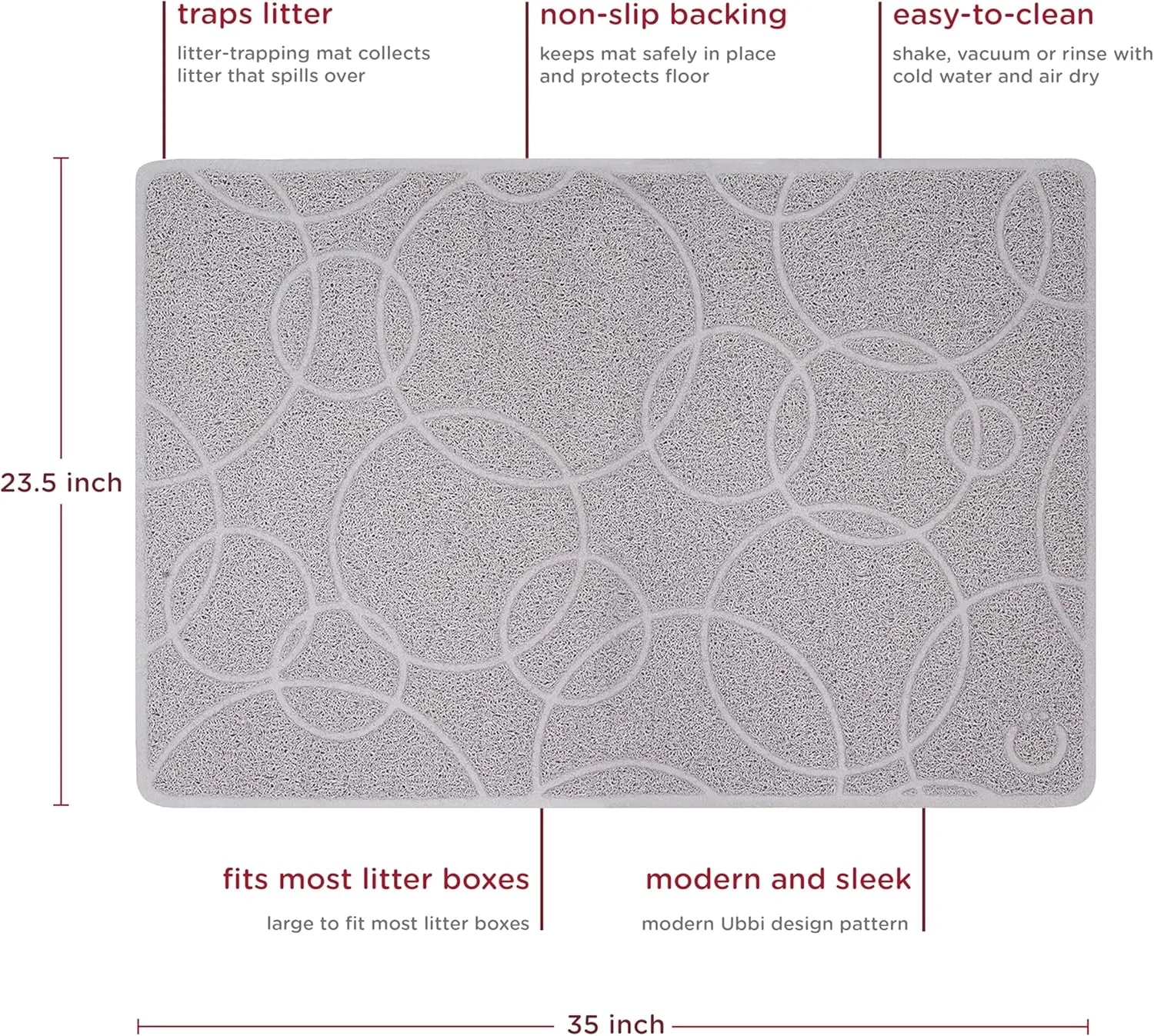 Ubbi Pet Cat Litter Mat, Non-Slip Litter Trapping Mat, Easy to Clean, Gray