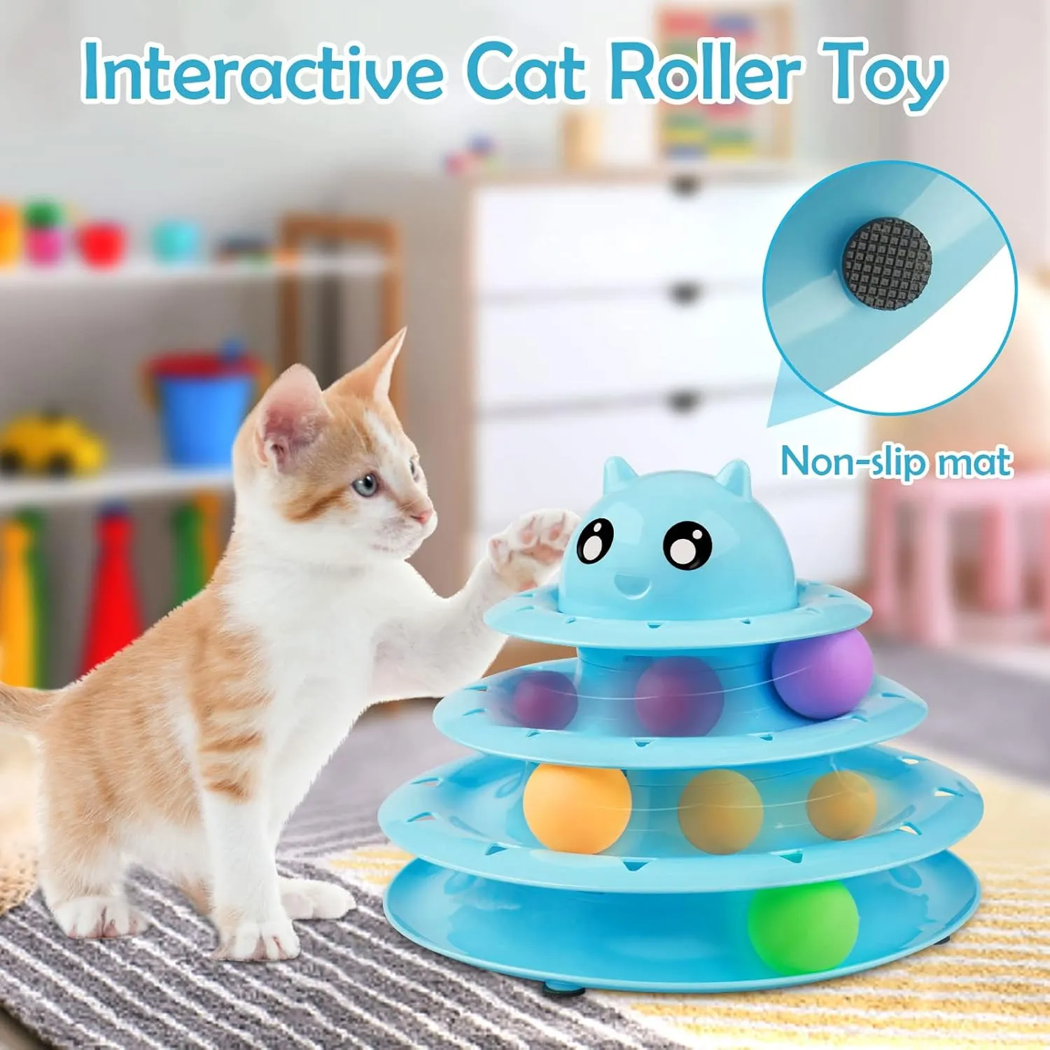 UPSKY 20 PCS Cat Roller Toy 3-Level Turntable for Indoor Cats - Kitten Set With Teaser, Mice, Spring, and Various Ball Toys