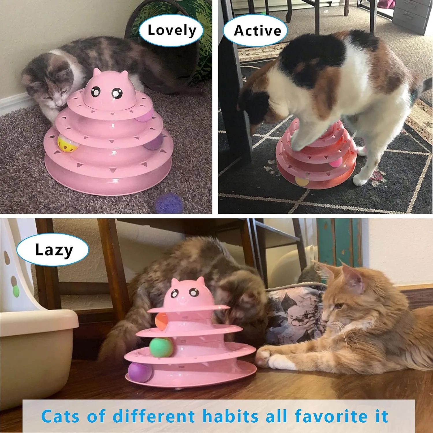 UPSKY Cat Toy Roller 3-Level Turntable Cat Toy Balls with Six Colorful Balls Interactive Kitten Fun Mental Physical Exercise Puzzle Toys