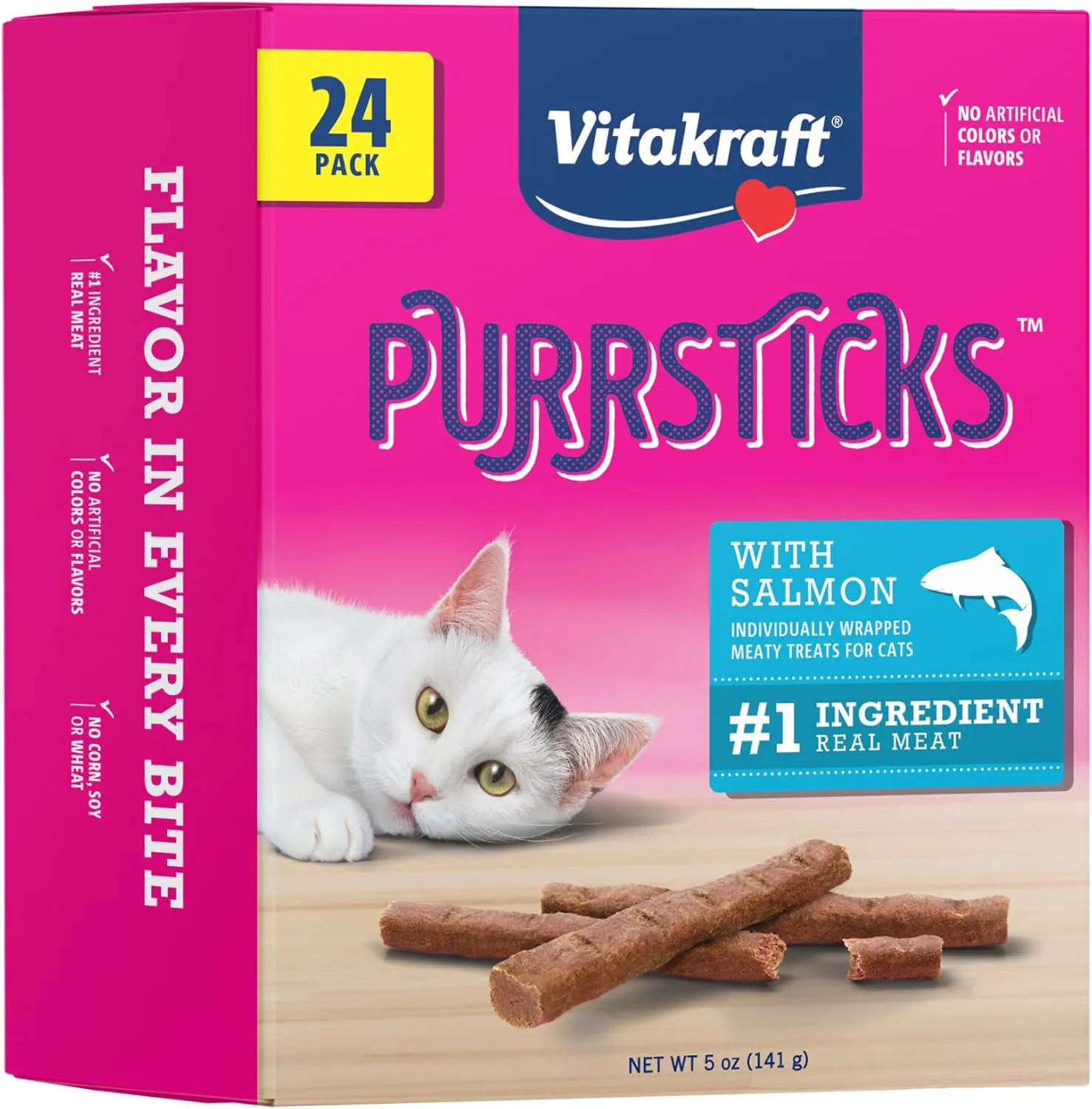 Vitakraft PurrSticks Cat Treat, Chicken with Salmon, Multi Pack of 4