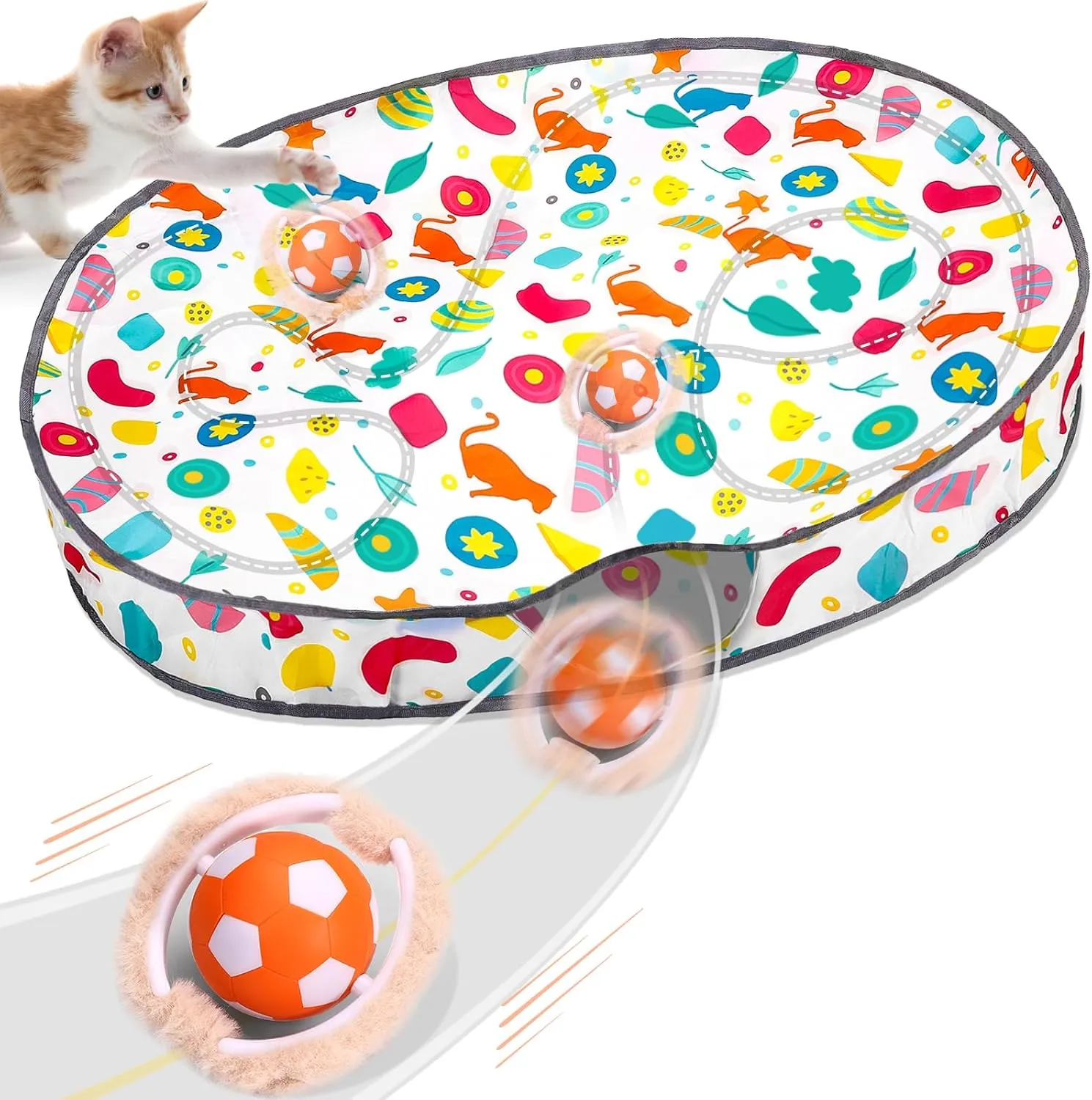 VIWIK Cat Toys for Indoor Cats, Hide and Seek Mouse Catching Game Interactive Cat Ball Toy, Automatic Motion Activated Kitten Toys, Low Noise Fast Rolling Ball in Play Mat for Bored Adult Cats