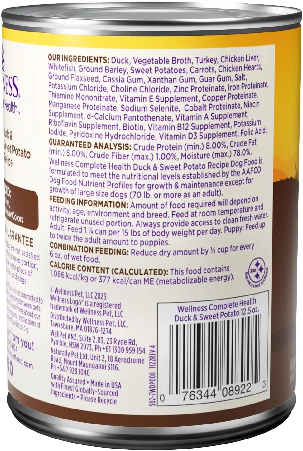 Wellness Complete Health Natural Wet Canned Dog Food, Duck & Sweet Potato, 12.5-Ounce Can (Pack of 12)
