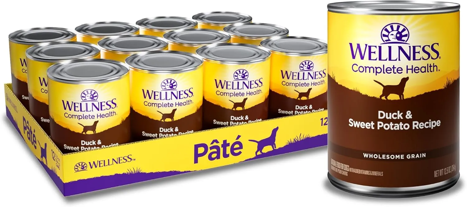 Wellness Complete Health Natural Wet Canned Dog Food, Duck & Sweet Potato, 12.5-Ounce Can (Pack of 12)