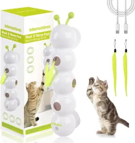 Whirlie Cat Toy, Whirlie Smart Motion Cat Toy with Worm Design, Happy Luna Cats Toys with Suction Cup, Suitable for Indoor Wall, Door and Window Installation (White)