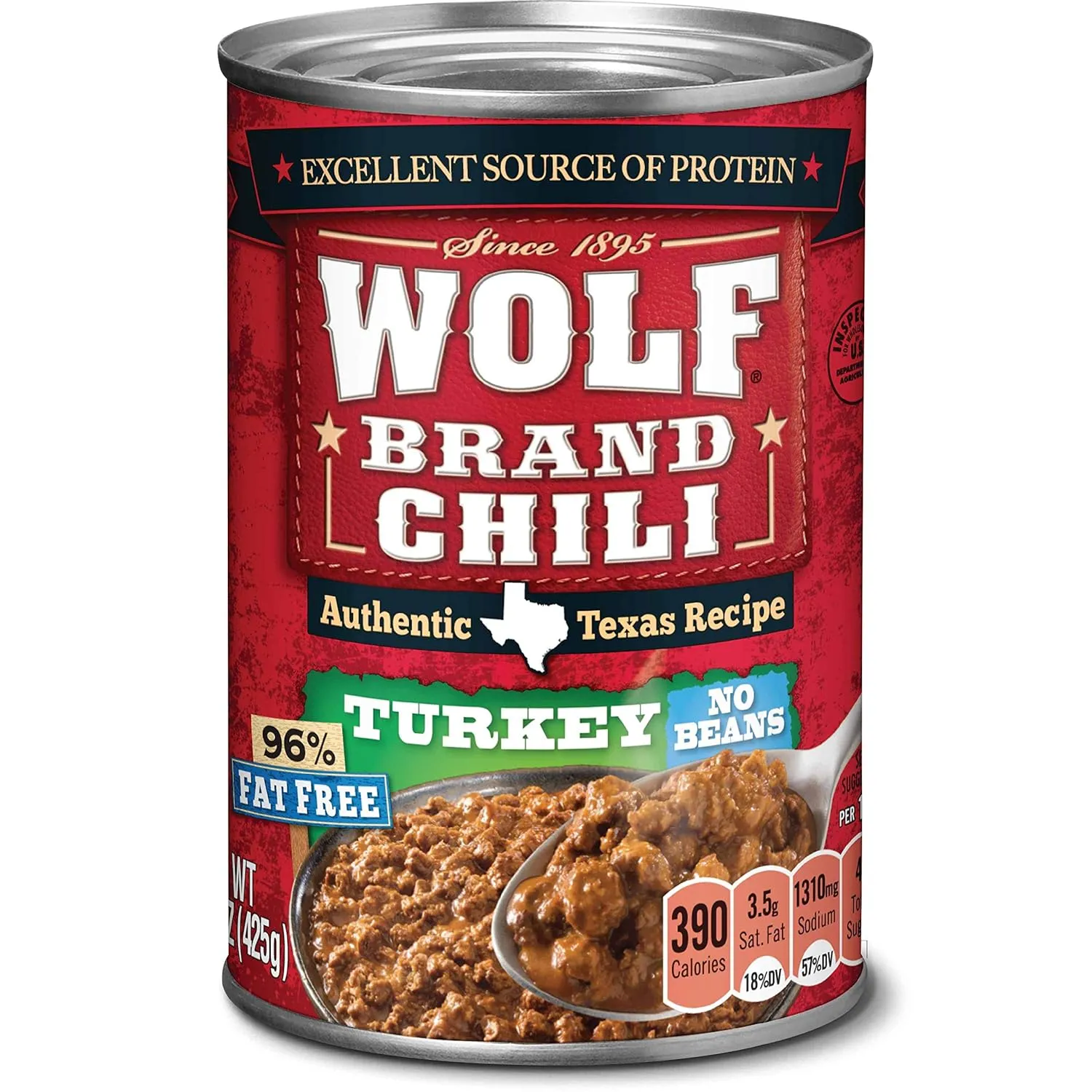WOLF BRAND Turkey Chili Without Beans, 96% Fat Free, 15 oz. (Pack of 12)