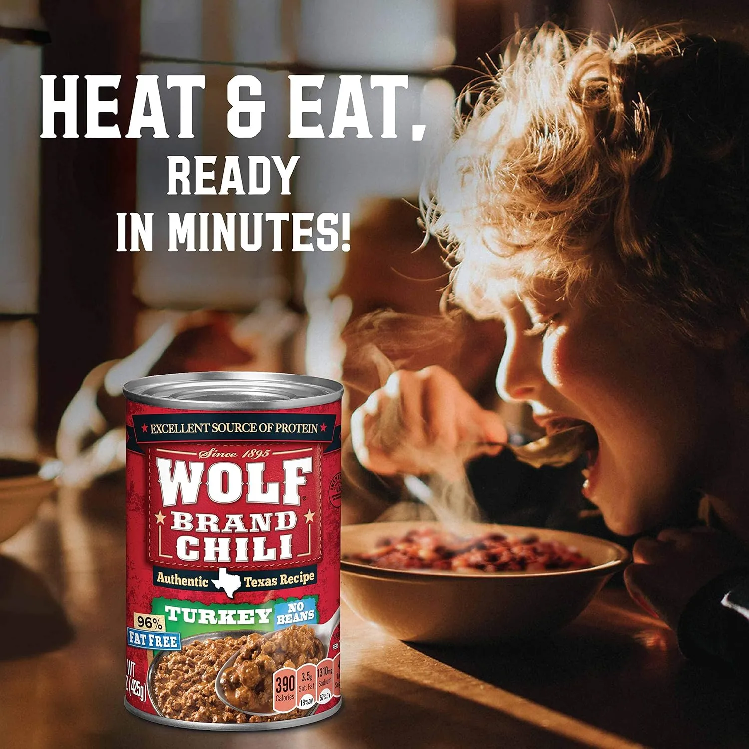 WOLF BRAND Turkey Chili Without Beans, 96% Fat Free, 15 oz. (Pack of 12)