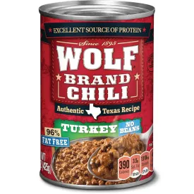 WOLF BRAND Turkey Chili Without Beans, 96% Fat Free, 15 oz. (Pack of 12)